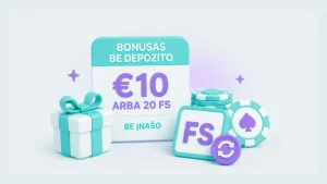 Kazino bonuso be depozito iliustracija su nemokamais sukimais ir dovana