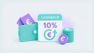 Cashback kazino bonuso iliustracija su pinigų grąžinimu ir monetomis